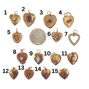 Rare find! Circa 1910 Antique Edwardian Rolled Gold Brass Heart Charms